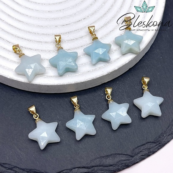 15,5мм, цвет золото ,Подвеска звезда амазонит
