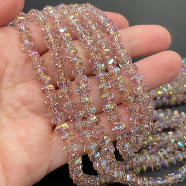 4,5*6 мм Стекло Lux, рондель прямоуг. огр.,цвет розовый с переливом