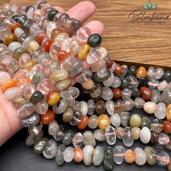 Кварц рутиловый микс галтовка (6-9)*(8-13) мм