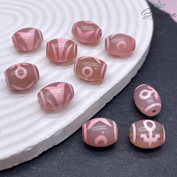 Бусина Дзи Большой человек (Аристократ) розовый бочонок 16*12 мм