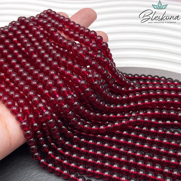 Бусины стекло темно-красное 6 мм