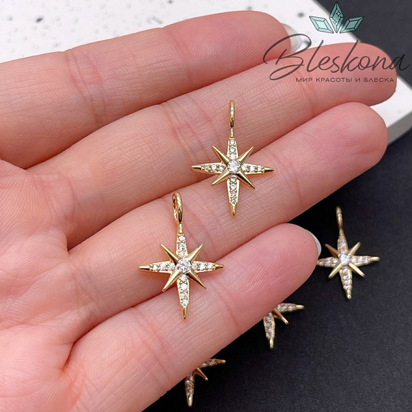 22*15 мм Цвет золото, Подвеска северная звезда с цирконами