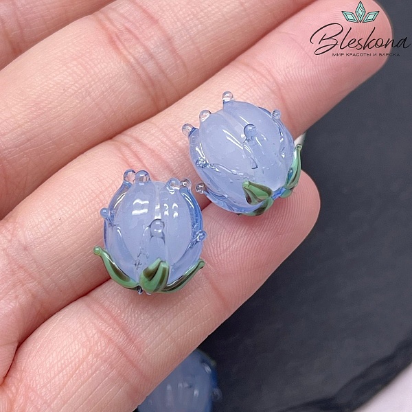 14 мм Бусина бутон прозрачно-синий 