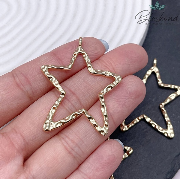 40*36 мм Цвет золото, Подвеска Звезда контур мятая ассиметрия