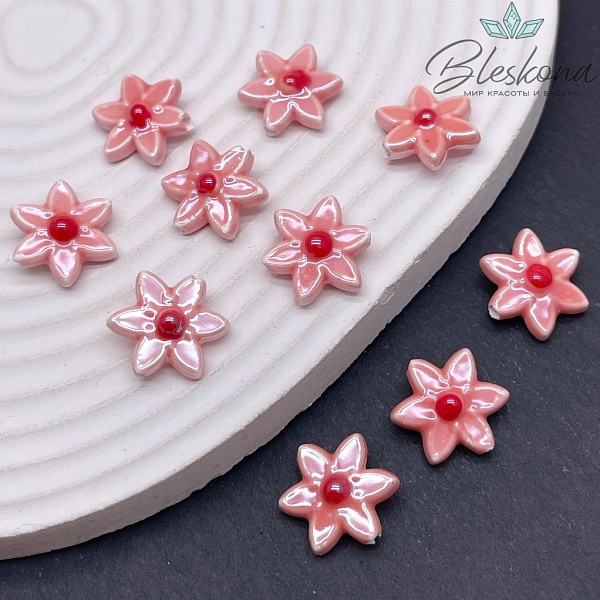 15*16 мм Керамика бусина цветок  розовый