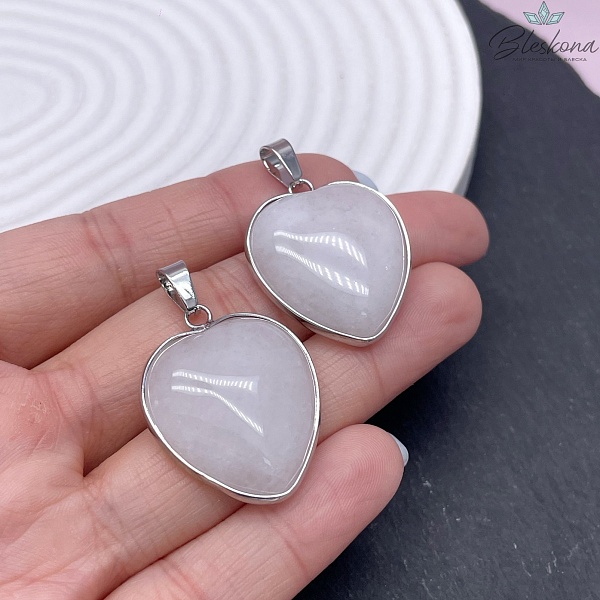 25*24 мм Цвет серебро, Подвеска Сердце Белый Кварц