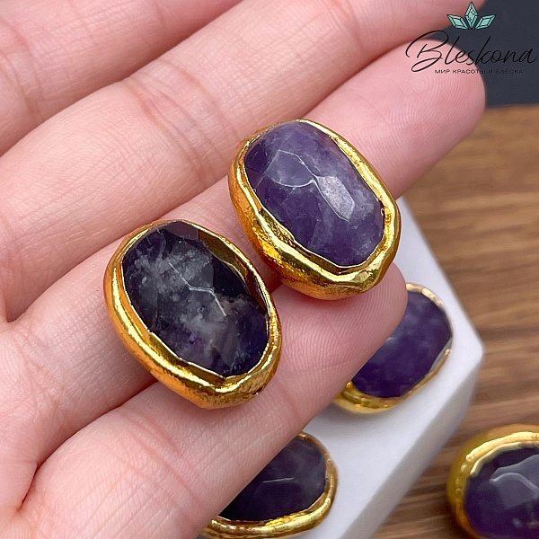 19*15 мм Цвет золото, Бусина Аметист в обрамлении