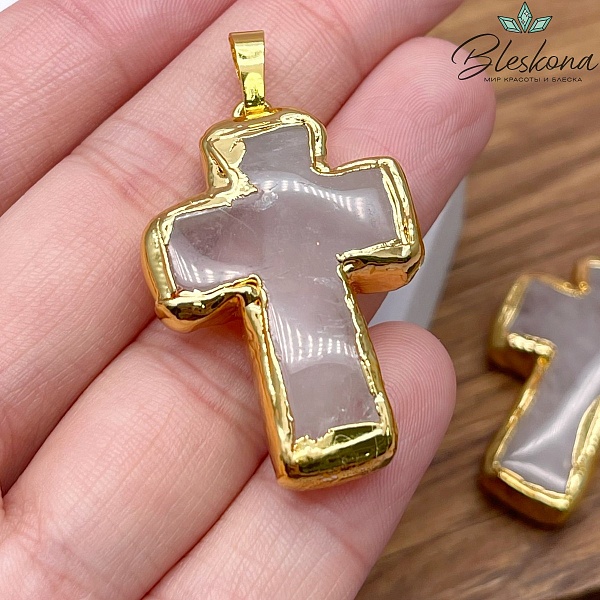37*25 мм Цвет золото, Подвеска крест Горный хрусталь в обрамлении