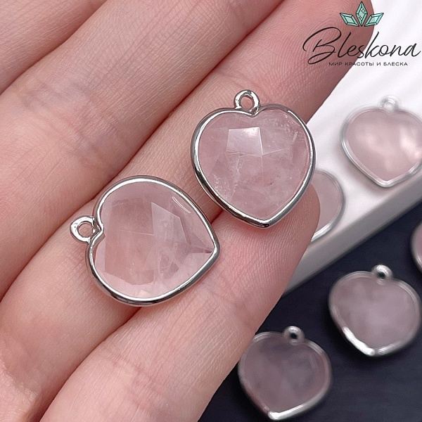 16,3*18,7мм,Цвет серебро,Подвеска Сердце Розовый кварц огранка