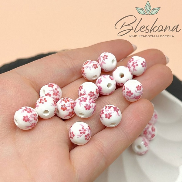 10 мм Керамика Бусина роспись гжель №11 (штучно)