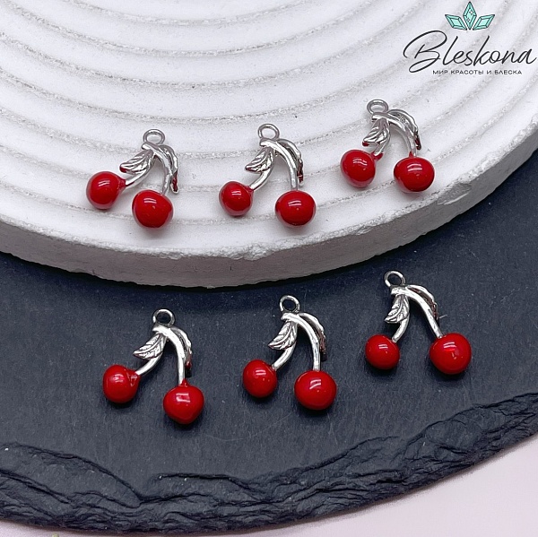 14,5*12,5 мм Цвет серебро, Подвеска вишня эмаль