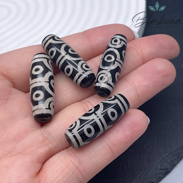 Бусина Дзи 10 глаз черно- белый бочонок 30*11 мм
