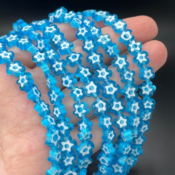 Муранское стекло синее цветок 6,5-7,5 мм