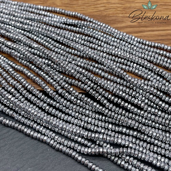 4*2 мм Гематин имитация, темное серебро, рондель огранка 