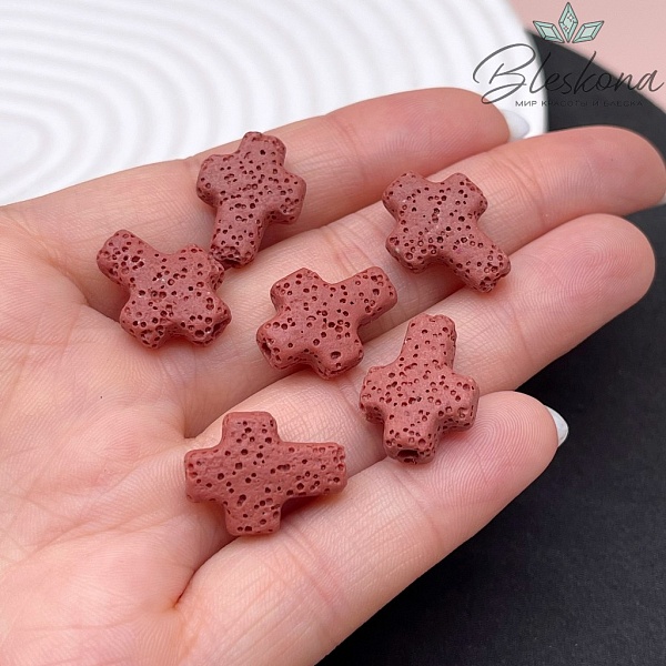 Лава Вулканическая Бусина крест красный 17*13 мм