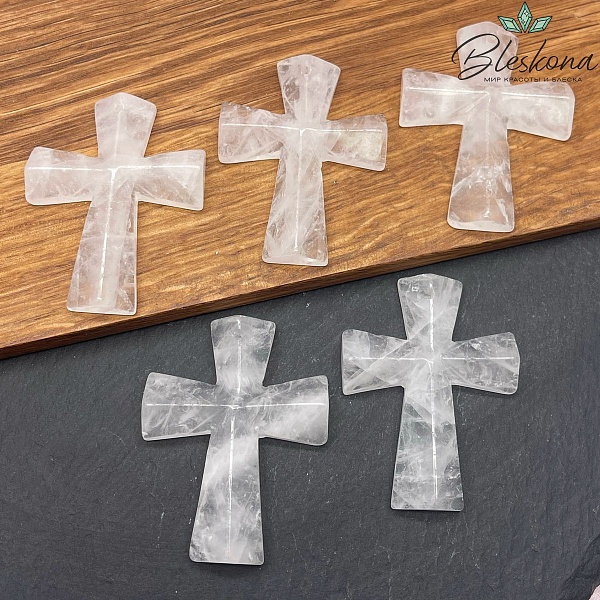 Подвеска крест Горный хрусталь 47*36 мм