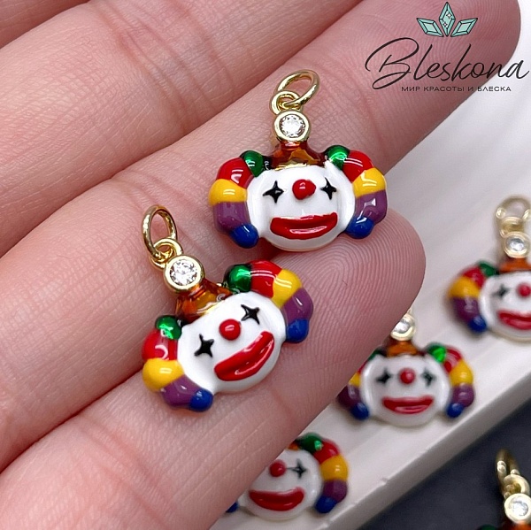 15,2*15,9 мм Цвет золото, Подвеска Клоун с цирконом цветная эмаль