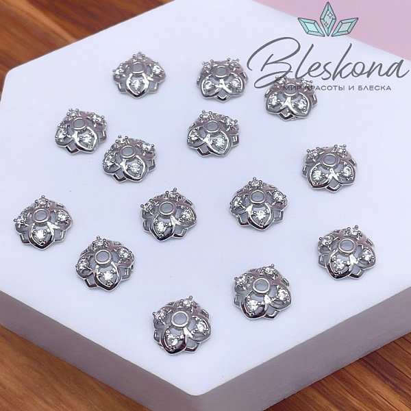 10 мм Цвет серебро, Шапочка цирконы