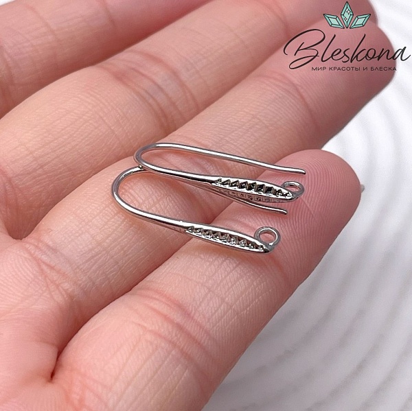 21*2,7 мм Цвет серебро, Швензы крючок листик цирконы