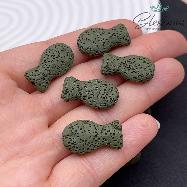 Бусина рыбка Лава Вулканическая темно- зеленая 22*12 мм