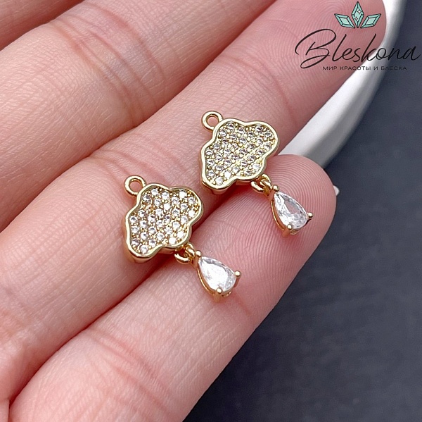 10*11мм, Цвет золото, Подвеска облачко цирконы 