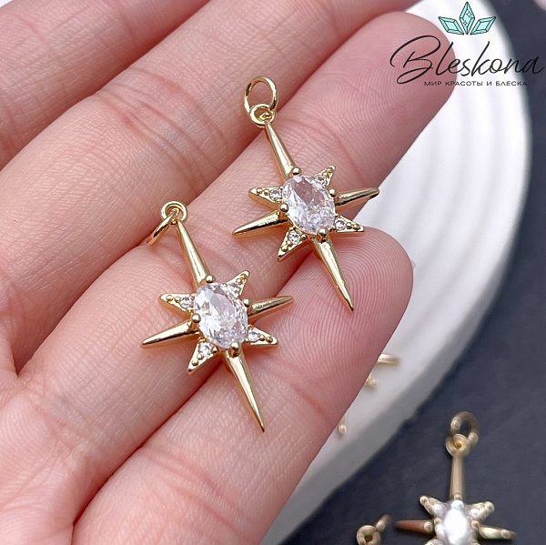 26,5*16,5 мм Цвет золото, Подвеска серверная звезда прозрачное стекло 