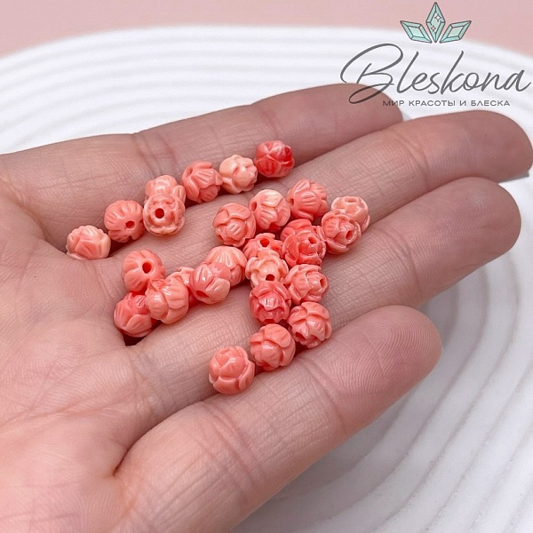 Бусина Раскрывшийся бутон розовый 6 мм (имитация коралла)