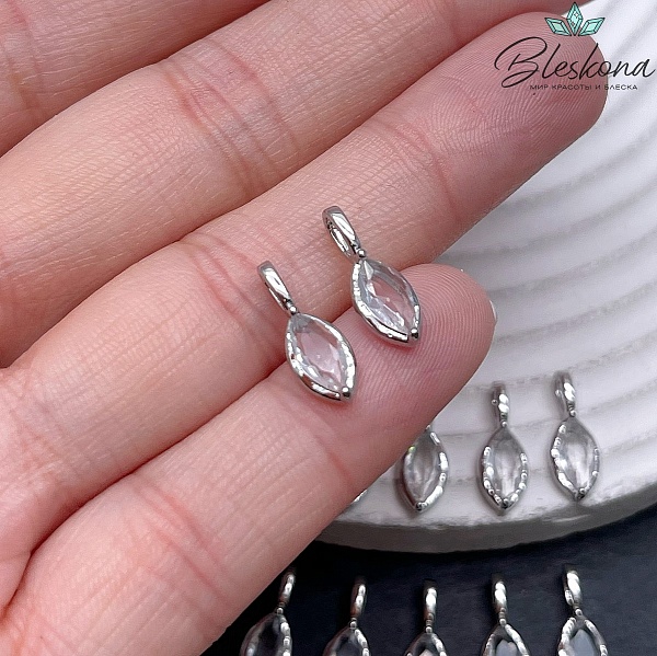 15*5,5 мм Цвет серебро, Подвеска капля с цирконом