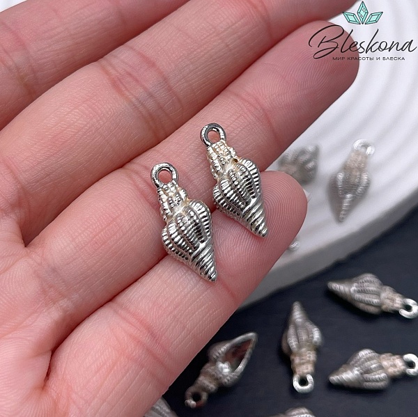 19*8,5 мм Цвет серебро, Подвеска ракушка кремовая эмаль