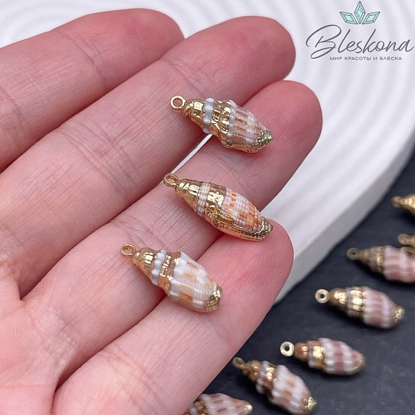 (17-20)*(6-8) мм Цвет золото, Подвеска ракушка бело-оранжевая