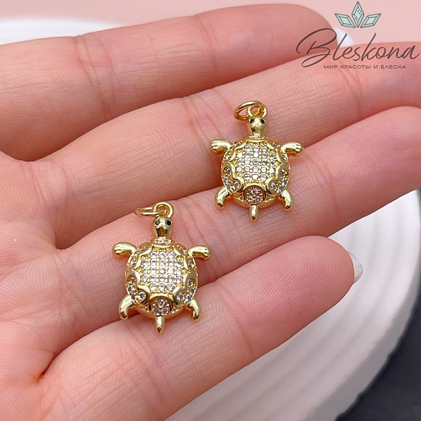20,5*14 мм Цвет золото, Подвеска черепаха с цирконами