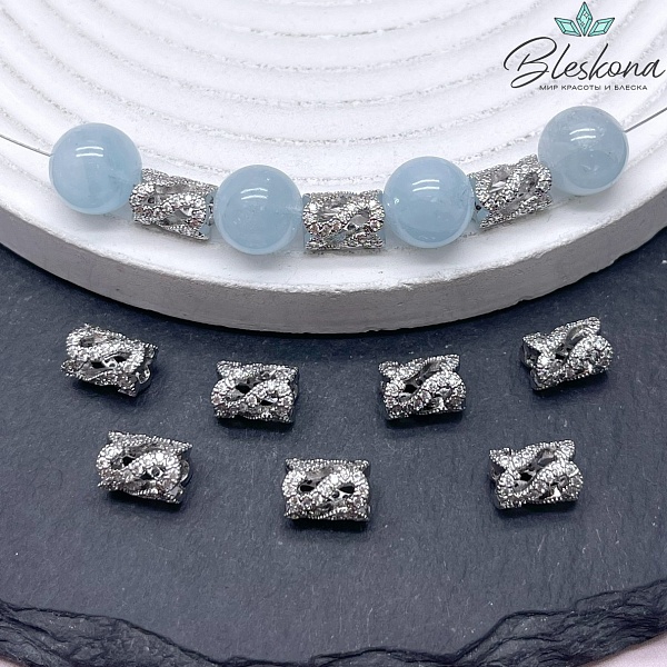 9*6 мм Цвет серебро, Бусина цилиндр цирконы