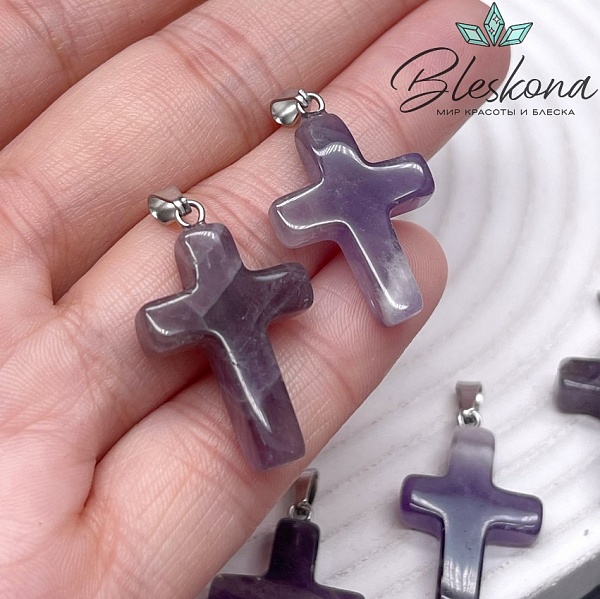 Подвеска крест Аметист, цвет серебро 28*18 мм