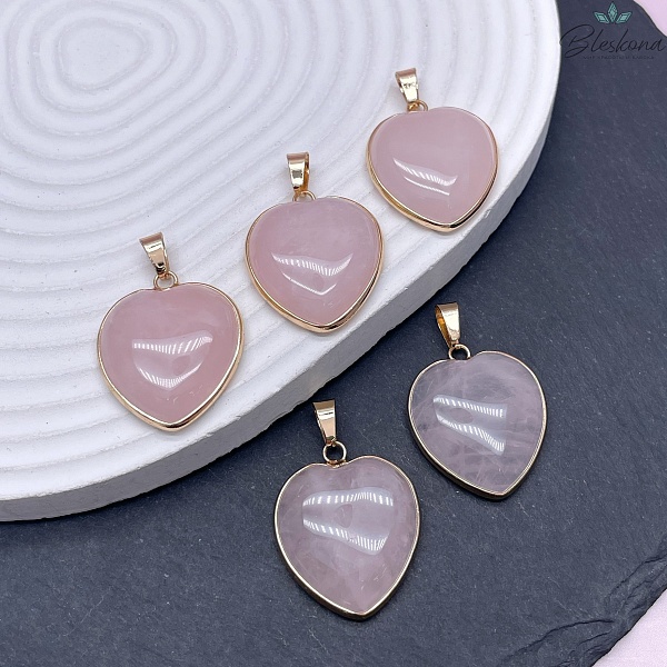 25*24 мм Цвет золото, Подвеска Сердце Розовый кварц