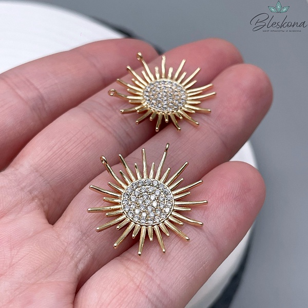 22мм, цвет золото, Коннектор Солнце цирконы 