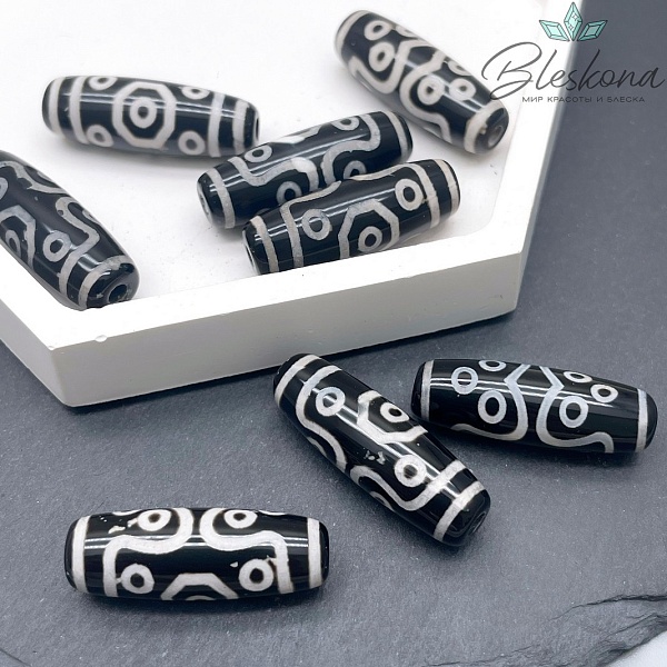 Бусина Дзи 11 глаз черно-белый бочонок 30*11 мм