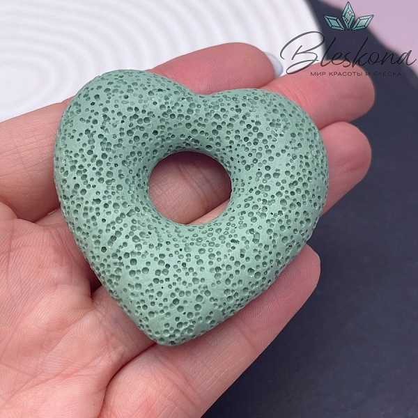 Лава Вулканическая Подвеска сердце зеленое  53*51 мм