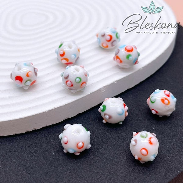 11 мм Бусина шар белый пупырчатый