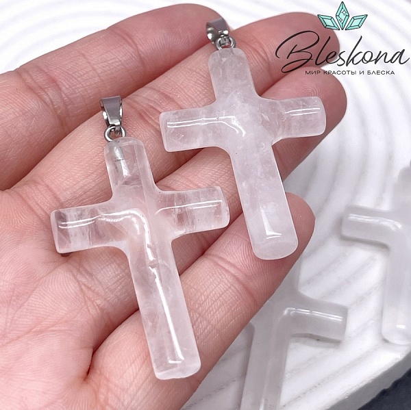 Подвеска крест Горный хрусталь, цвет серебро 43*29 мм