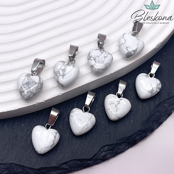 12 мм Цвет серебро, Подвеска Сердце Магнезит