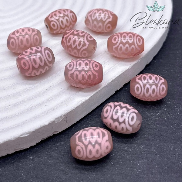 Бусина Дзи 21 глаз розовый бочонок 16*12 мм
