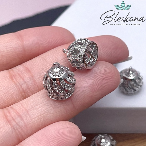 13*12 мм Цвет серебро, Подвеска-концевик корона с цирконами 