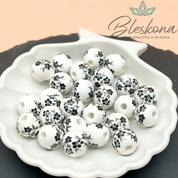 14 мм Керамика Бусина роспись гжель №7 (штучно)