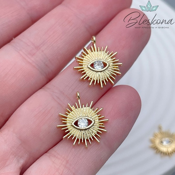 17*16 мм Цвет золото, Подвеска глаз с лучами циркон