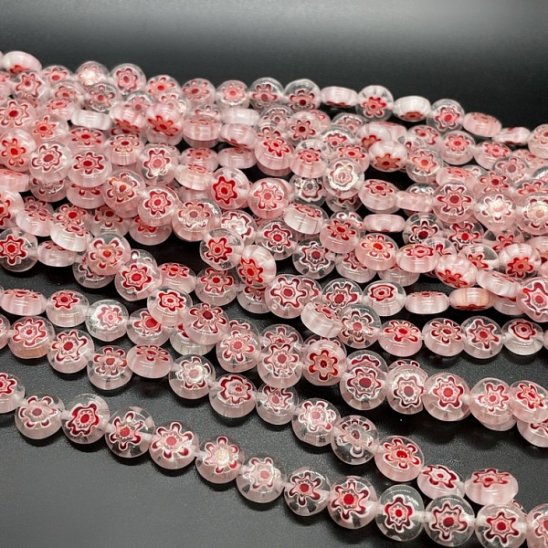 Муранское стекло розовое круг цветок  8 мм