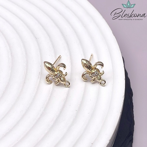 13*10 мм Цвет золото, Пусеты Королевская лилия цирконы