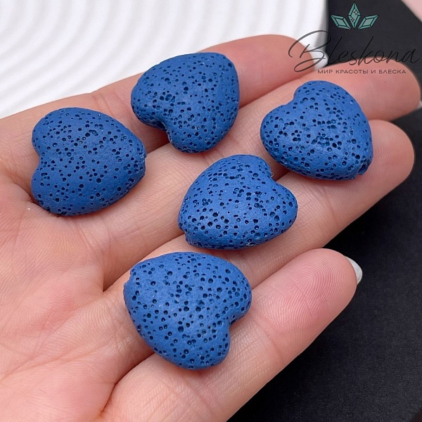 Бусина сердце Лава Вулканическая темно- синее 20*19 мм