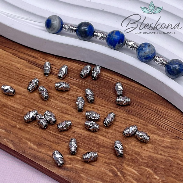 6,5*4 мм Цвет серебро, Бусина цилиндр насечки