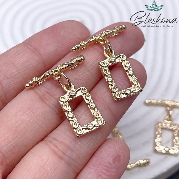 19*10,6 мм Цвет золото, Замок Тогл Прямоугольник узоры