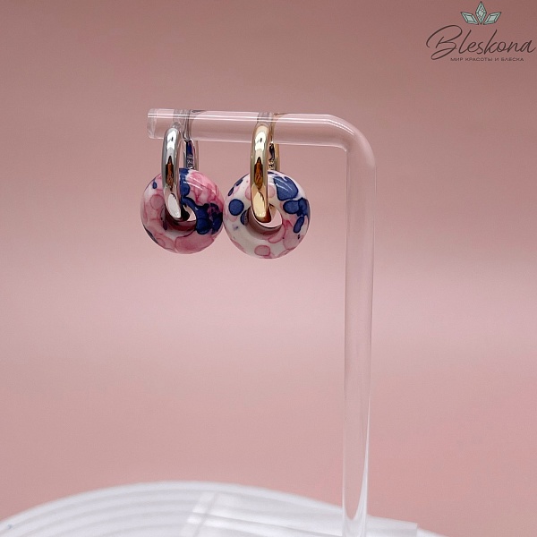 Бублик Агат белый сине- розовые узоры (имитация) 15 мм